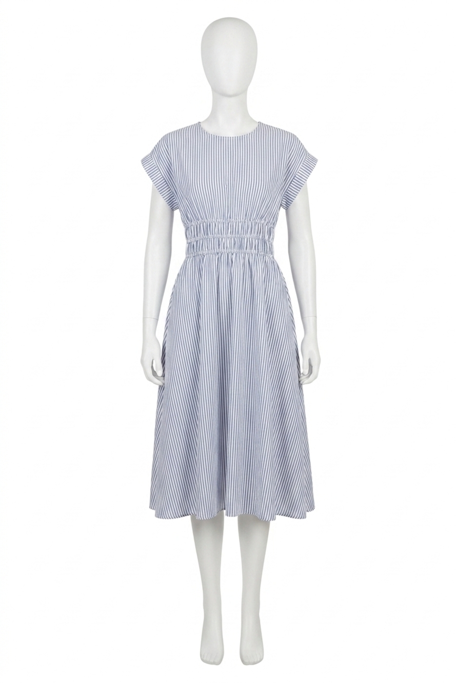 NEW SHE + SKY rachel dress in blue pinstripe